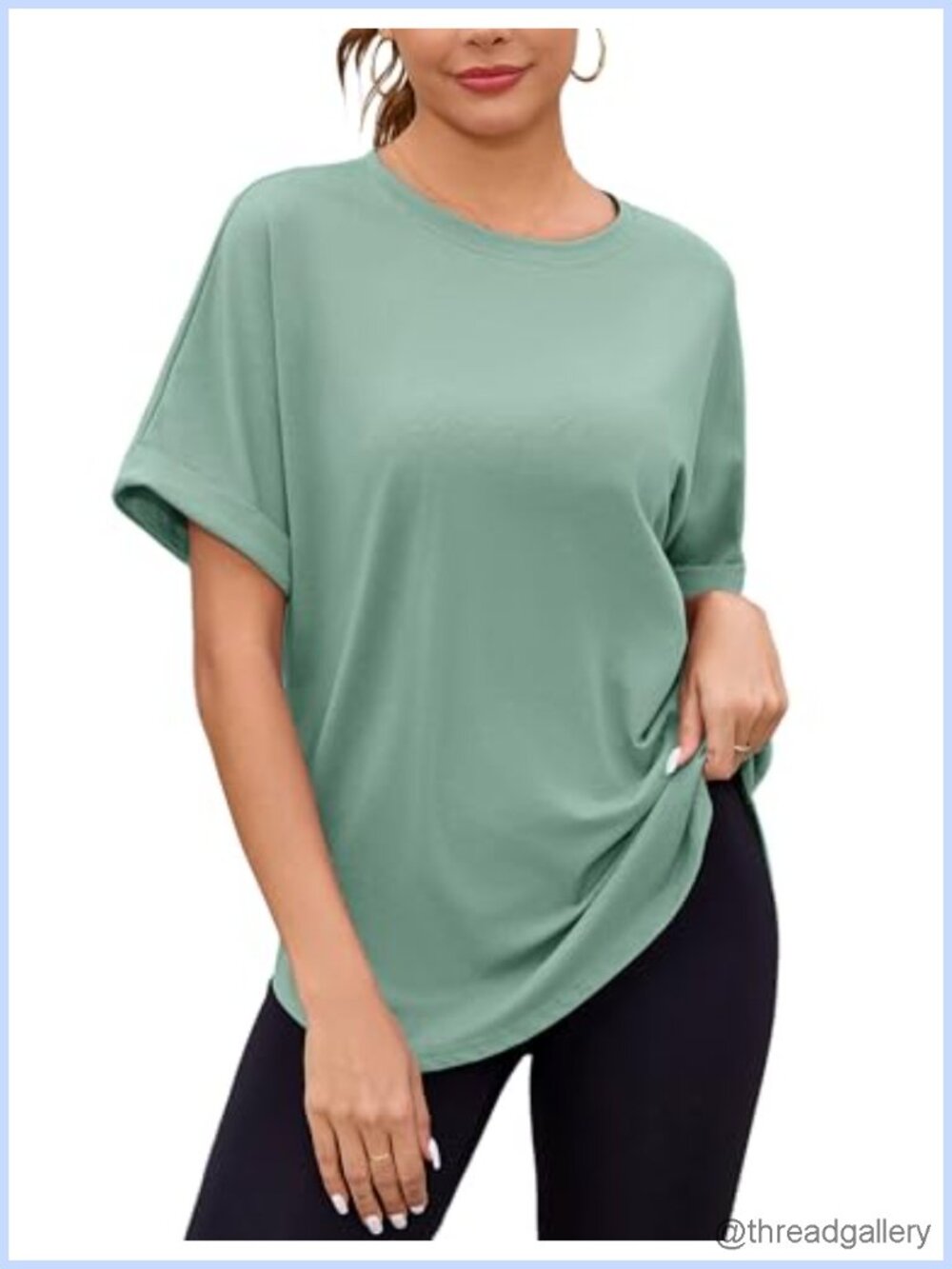 Oversized Crew Neck Rolled Short Sleeve Tee Loose Fit Casual Summer Workout Top